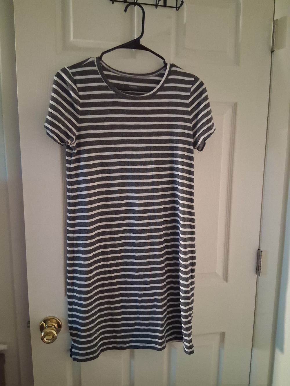 Sonoma Gray and White Striped Tee Dress